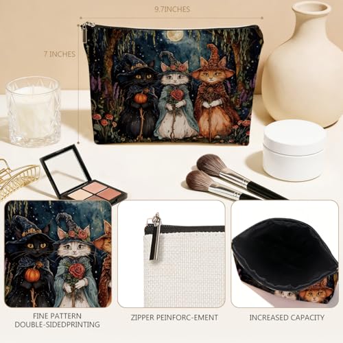 Retro Night Cat Wizard Makeup Bag, Cats Gifts Cosmetic Makeup Pouches with Zipper Travel Office Makeup Cosmetic Bags, Toiletry Organizer Pouch, Cat Lover Gifts for Cats Lovers - color: Multicolor 0004