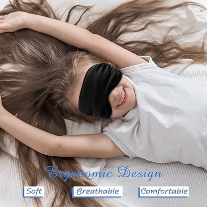 BBTO 4 Pcs Silk Sleep Eye Masks Smooth Soft Satin Eye Covers with Adjustable Strap Blindfold for Sleeping Blocking Out Lights Travel Relaxation (Black) - color: Black
