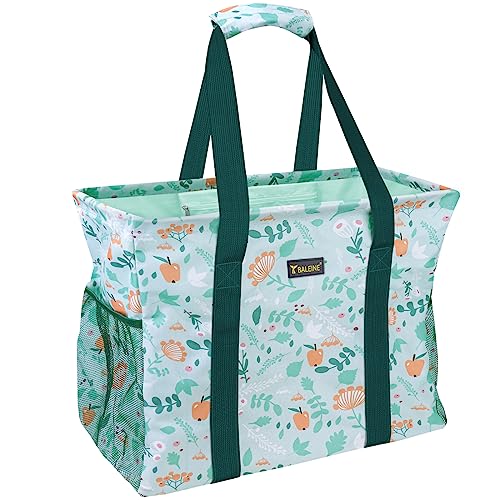 BALEINE Extra Large Utility Tote Bag with Reinforced Wire Frame, Reusable Grocery Bag for Shopping, Picnic (Spring Stroll, 16.5''x14''x10'') - color: Spring Stroll, size: 16.5''x14''x10''