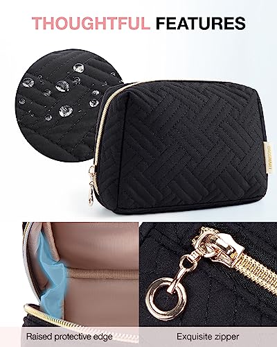 BAGSMART Small Makeup Bag, Compact Cosmetic Pouch for Women for Purse, Travel Toiletry Organizer with Wide Open Design, Black - color: 01-Black