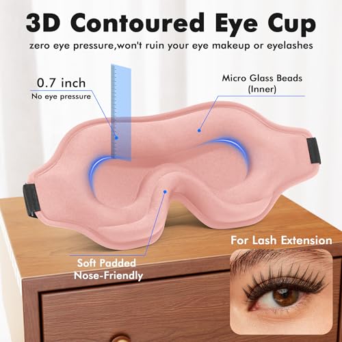 Sleep Eye Mask for Men Women, Weighted Sleeping Mask for Side Sleeper, Travel Blackout Night Blindfold Eye Shade Cover with Adjustable Strap (Blush) - color: Blush