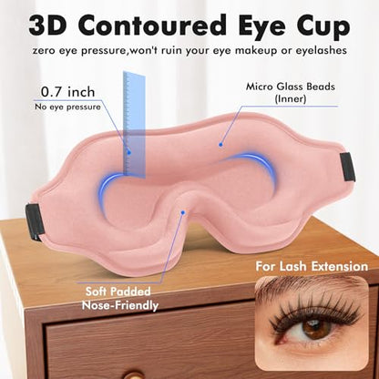 Sleep Eye Mask for Men Women, Weighted Sleeping Mask for Side Sleeper, Travel Blackout Night Blindfold Eye Shade Cover with Adjustable Strap (Blush) - color: Blush