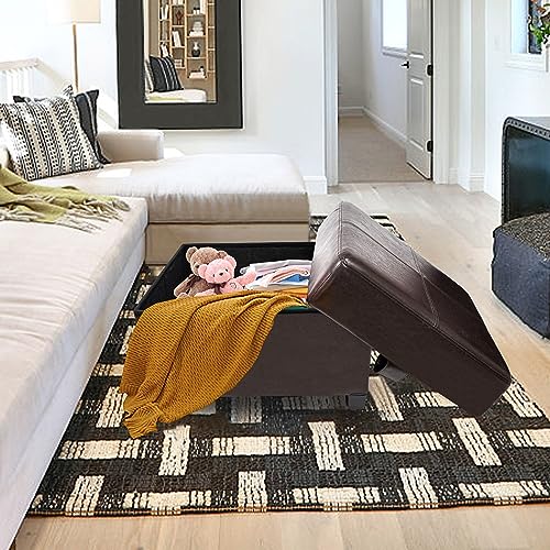 GLAXYFUR Folding Storage Bench, Cube PU Leather Footstool with Legs, Coffee Table, Ottoman with Storage for Living Room, 23.6 x 23.6 x15 Inches, Brown - color: 23.6" Brown