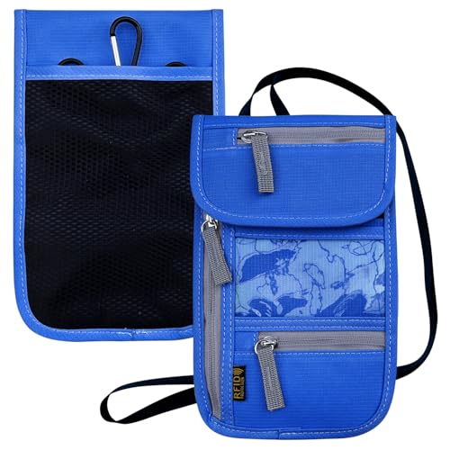 Travel Neck Wallet, RFID Blocking Passport Holder with Adjustable Neck Strap for Men and Women to Keep Cash, Credit Cards and Travel Documents Safe - Navy Blue - color: Navy Blue