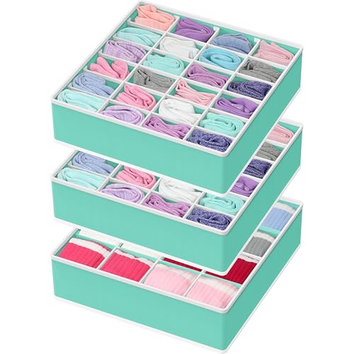 Simple Houseware Sock Drawer Organizer for Dresser/Closet/Bedroom, 3 Pack, Turquoise - color: Turquoise, size: 3 Pack