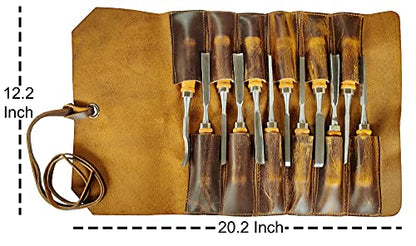 Leather Tool Roll Up Pouch - Leather Tool Wrench Roll/Chisel Bag by Rustic Town - style: 12 Slots(Large)