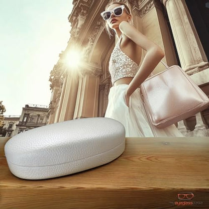 MyEyeglassCase Hard Sunglasses case - Women Glasses Case Holder - Large Durable Eyeglass Case Hard Shell with Pouch & Cloth - color: Cream Pearl