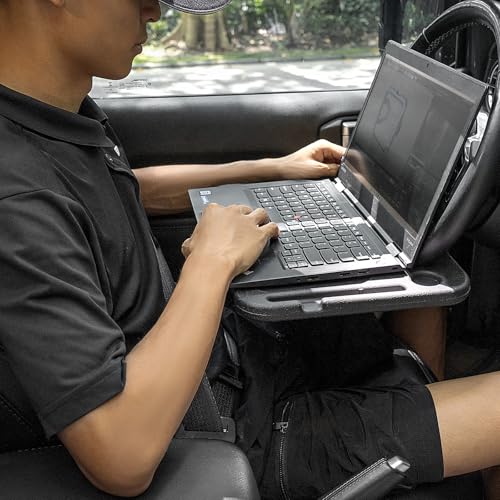 Front Seat Organizer – MOLLE Panel Car Seat Organizer with Steering Wheel Tray Cup Holder, Car Trays for Eating, Heavy-Duty MOLLE Panels for Vehicles