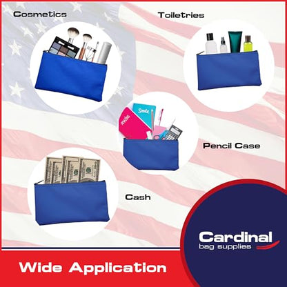 Multipack of 2 Compact Zipper Cloth Pouches, Zipper Bag, Travel Toiletry, Cosmetics, Stationary Case, 11 x 6 inches (Royal Blue) - color: Royal Blue