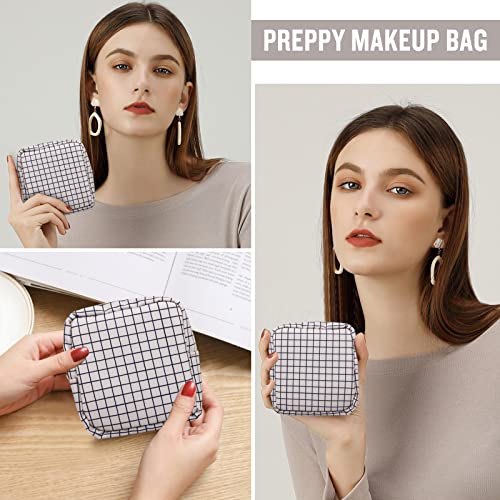 Nylon Mini Makeup Bag for Purse, Small Cute Checkered Makeup Bag Preppy Cosmetic Zipper Pouch Purse, Travel Coin Pouch Sanitary Napkin Storage Bag Clutch Make Up Organizer for Women Girls(Checkered) - color: Checkered, size: Mini