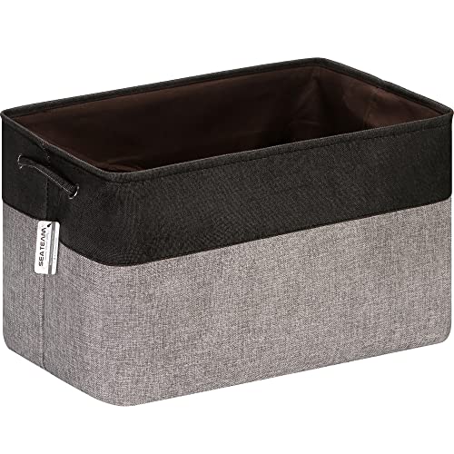 Sea Team 3-Pack Extra Large Storage Basket Set, Trunk Organizer, Clothes Toys Bin, 22 x 15 x 13 Inches, Rectangular Canvas Fabric Collapsible Shelf Box with Handles for Kids Room (Grey/Black) - color: Grey/Black, size: Large/22 x 15 x 13"
