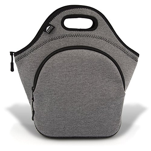 Nordic By Nature Large Neoprene Lunch Bag for Women & Lunch tote for Kids Insulated Lunch bag Reusable Washable Thick Neoprene & Soft Cotton Feel, Premium Stitching, Outside Pocket, (L) Grey/Black - color: Dark Gray /Black, size: Large