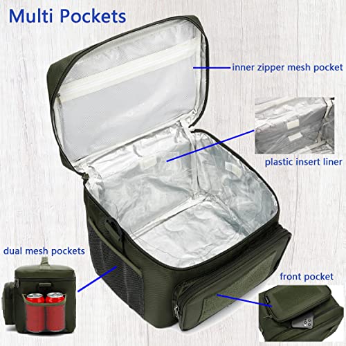 FlowFly Tactical Lunch Bag Large Insulated Lunch Box Cooler Tote for Men, Women with MOLLE/PALS Webbing (Army#Green, Large) - color: Army#Green, size: Large