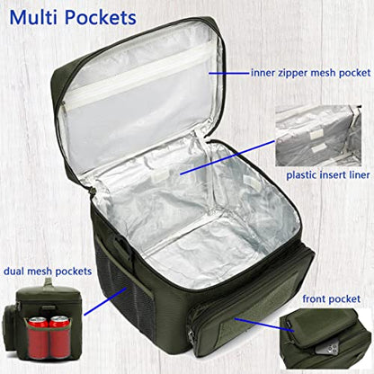 FlowFly Tactical Lunch Bag Large Insulated Lunch Box Cooler Tote for Men, Women with MOLLE/PALS Webbing (Army#Green, Large) - color: Army#Green, size: Large