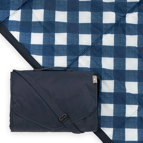 Little Unicorn 5'x5' Outdoor Family Picnic & Beach Blanket | Durable & Water-Resistant Fabric | Compact Fold & Easily Wipes Clean | Zipper Pocket (Navy Plaid) - color: Navy Plaid, size: 5 x 5