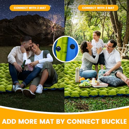 Camping Sleeping Pad, 4in Thick Ultralight Inflatable Camping Mat with Pillow, Built-in Foot Pump Sleeping Mat, Wide Compact Camping Pad for Travel Tent Hiking Backpacking Trip Car Camp Gear - color: Green+blue