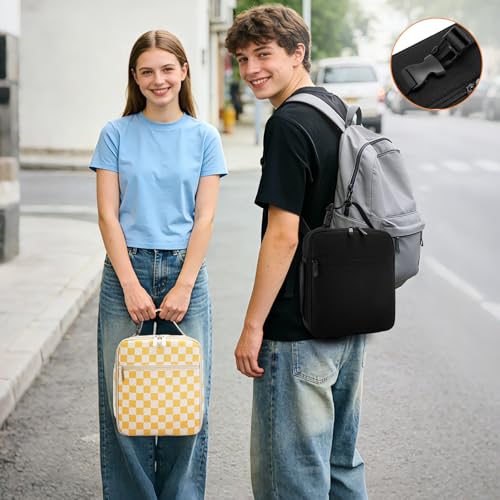 Lunch Box for Women Men Adult Insulated Lunch Bag Women Men Small Reusable Lunchbox for Work Picnic Travel (Beige-Yellow Plaid) - color: Beige-Yellow Plaid