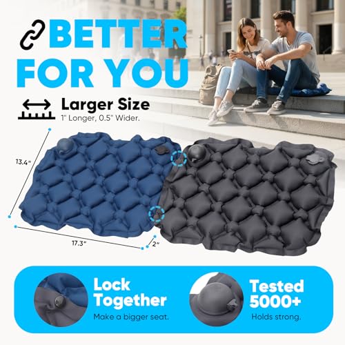 Sekey Inflatable Seat Cushion with Press Valve -2in Thick Airplane Seat Cushion, Ultra Portable & Lightweight, for Long Flights, Stadium, Camping, Office, Car Travel-Deep Gray