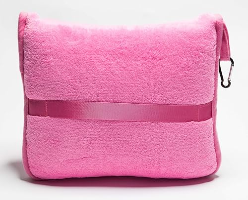 BlueHills Premium Soft Travel Blanket Pillow Airplane Blanket Packed in Soft Bag Pillowcase with Hand Luggage Belt and Backpack Clip, Compact Pack Large 2 in 1 Combo for Any Travel (Pink T004) - color: Pink-1pk-t004