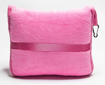 BlueHills Premium Soft Travel Blanket Pillow Airplane Blanket Packed in Soft Bag Pillowcase with Hand Luggage Belt and Backpack Clip, Compact Pack Large 2 in 1 Combo for Any Travel (Pink T004) - color: Pink-1pk-t004