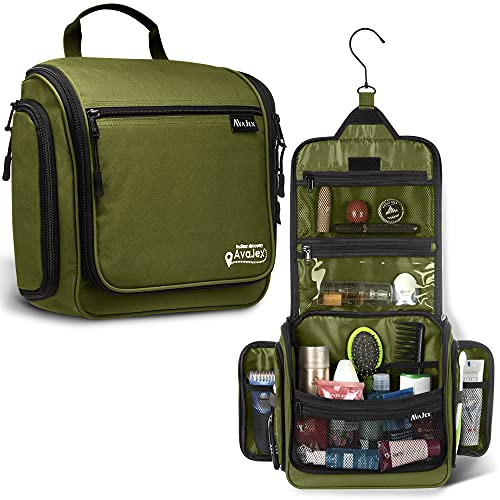 Travel Toiletry Bag for Men and Women - (10.6”x10.6”x3.2”) Large Hanging Toiletry Organizer - Waterproof Hygiene Bag with Metal XXL Swivel Hook, with Sturdy Zippers and 19 Compartments for Toiletries - color: L Forest Green