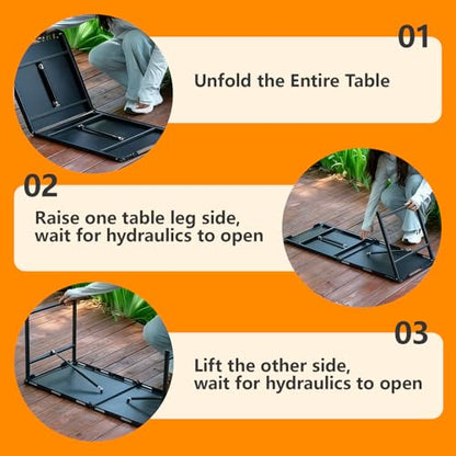 Camping Table Portable Folding Table 40.9"x18.9" (Innovative Nitrogen Gas Strut) Adjustable Heights Outdoor Folding Tactical Table with Carry Handle, Bonus Storage Bag for Camping, Picnic, Party