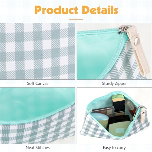 Pengxiaomei 2 Pcs Gingham Makeup Bags, Small Zipper Cosmetic Bag Green and Yellow Travel Toiletry Bag Makeup Pouch for Kids Teen Girls Tea Party Mothers Day Gifts - style: Plaid