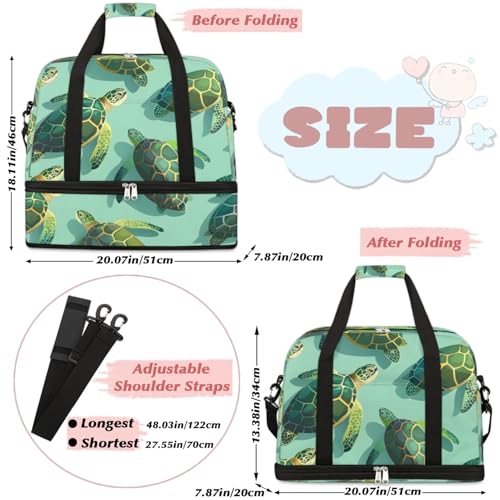 Travel Duffel Bag Turtles Ocean Animal Weekender Bag with Shoe Compartment Foldable Overnight Bags for Travel Sports Lightweight Gym Bags for Men Women - color: Turtles Ocean Animal