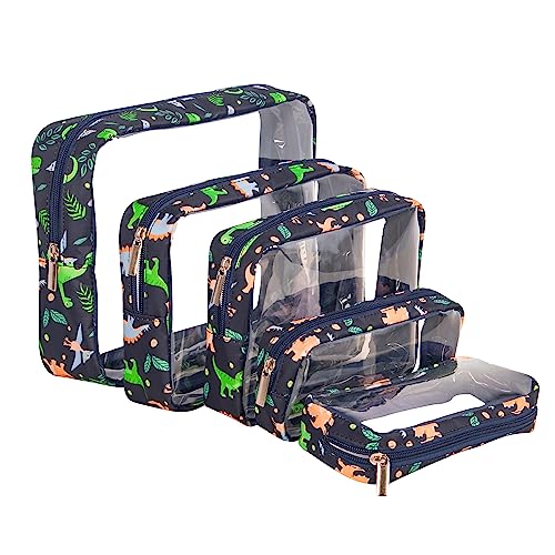 Remobia Hicol TSA Approved 5-Piece Diaper Bag Organizer Pouch Set Clear Waterproof TPU Kids Toiletry Storage Set Travel Packing Clutch Cube Bags for Baby Nursing(Dinosour) - color: Dinosour