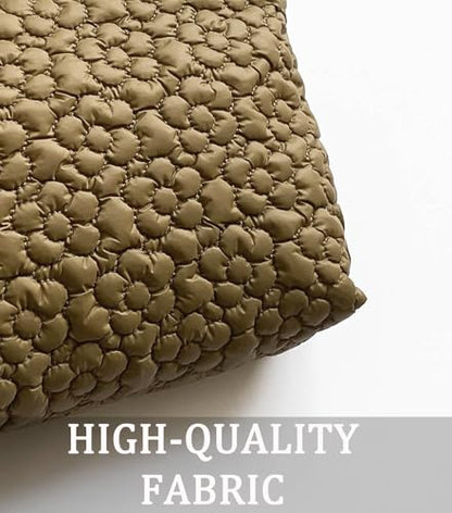 Puffy Quilted Makeup Bag, Cosmetic Bag, Travel Toiletry Organizer Pouch, Clutch for Wom (Brown Flower) - color: Brown Flower