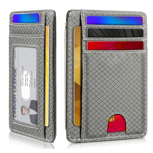 Artpaxy Slim Wallet for Men & Women, Minimalist Front Pocket Card Holder for Travel, RFID Blocking, Water Resistant Nylon Wallet for ID & Cash & Credit Card - color: Light Gray