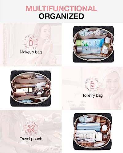 BAGSMART Small Makeup Bag, Compact Cosmetic Pouch for Women for Purse, Travel Toiletry Organizer with Wide Open Design, Black - color: 01-Black