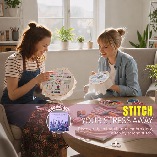 ETSPIL Embroidery Starter Kit for Adults, 3 Simple Patterns to Master 33 Stitches, Easy Step-by-Step 4K HD Video Tutorials & Bound Guide, DIY Craft Gift for Teens - color: simple A