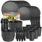 40 Piece Plastic Dinnerware Set for 8 with Cutlery, Unbreakable Plates and Bowls Set, Dishwasher & Microwave Safe Reusable Dish Set for Camping, RV, Outdoor Kitchen, Apartment Dining, Black - color: Black