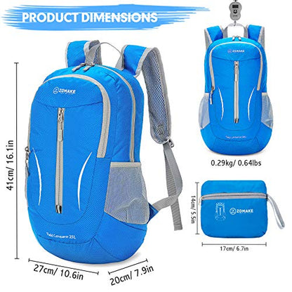 ZOMAKE Ultra Lightweight Packable Backpack 25L, Foldable Hiking Backpacks Water Resistant Small Folding Daypack for Travel(Dark Blue-NEW) - color: Dark Blue-new