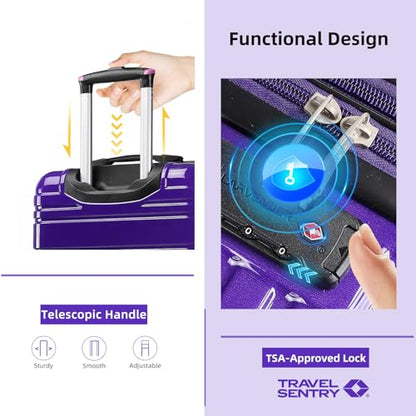LARVENDER Carry on Luggage 22x14x9 Airline Approved Hardshell Suitcase with Wheels TSA Lock, PC+ABS Lightweight Suitcase Set for Women with Travel Backpack, Midnight Berry, 3 Piece Set - color: Midnight Berry-20BP, size: 3 Piece Set (Backpack/TB/20)