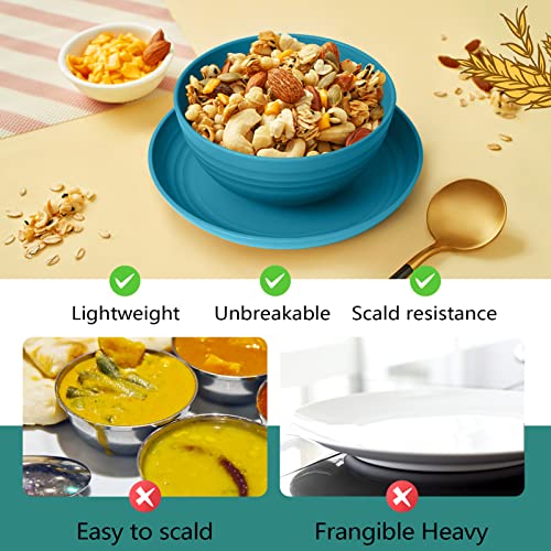 Teivio 32-Piece Kitchen Plastic Wheat Straw Dinnerware Set, Service for 8, Dinner Plates, Dessert Plate, Cereal Bowls, Cups, Unbreakable Colorful Plastic Outdoor Camping Dishes,Coastal - color: Coastal