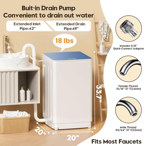 Auertech 18 lbs Portable Washing Machine, Fully Automatic Portable Washer with LED Display, 7 Wash Cycles, 4 Water Levels, Top Load Washing Machine for Apartment, RV, Dorm, Home - size: 18 lbs