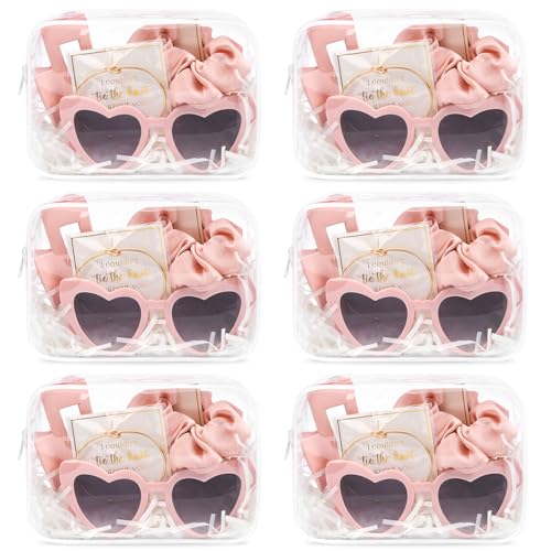 DEEKA 30 Pcs Bridesmaid Proposal Bag Set Gift Clear Makeup Toiletry Bag Bachelorette Party Favors Sunglasses Hair Claw Clips Scrunchies Knot Bracelets Bridal Wedding Party Gifts (Pink) - color: Pink, size: 6 Sets