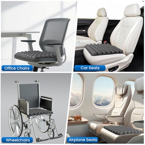 Travel Seat Cushion for Airplane, 56 Bubbles Portable Air Seat Cushions, Coccyx Tailbone Pain Relief Chair Pad, Inflatable Cushion for Office Chair, Wheelchair, Camping, Home Living (Grey) - color: Grey