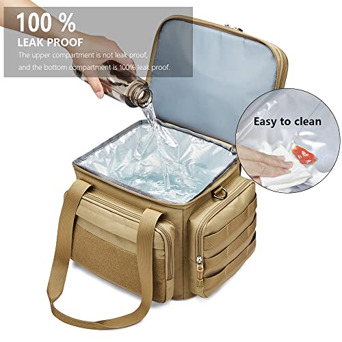 Gafetrey Tactical Lunch Box for Men, Insulated Lunch Bag Adult, Thermal Lunchbox Leakproof Waterproof Cooler Bag, Dual Compartment Lunch tote, Large Lunch Pail for Work Office Travel(Khaki) 15L - color: D-Khaki, size: 15L