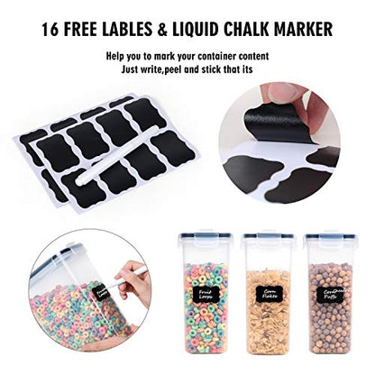 FOOYOO Cereal Containers Storage Set - 3 Piece Airtight Large Dry Cereal Container (135.2oz), BPA Free Dispenser Plastic Cereal Storage Containers with 16 Labels & Pen - color: 3 Piece