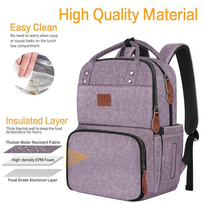 MATEIN Laptop Backpack with Lunch Box, Insulated Women Backpacks with Cooler Compartment, Fits 15.6 inch Laptop Water Resistent Tote Food Bag for College Beach Camping Picnics Hiking - color: Purple, size: 15.6 Inch