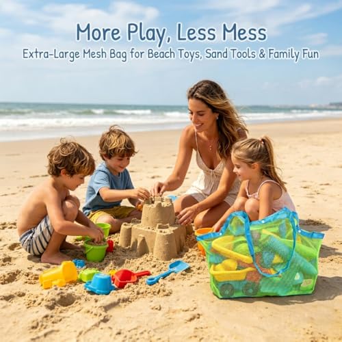 SupMLC Mesh Extra Large Beach Bags and Totes - Holds Toys, Towels, Sand Away - For Children's Toys, Market, Grocery, Picnic