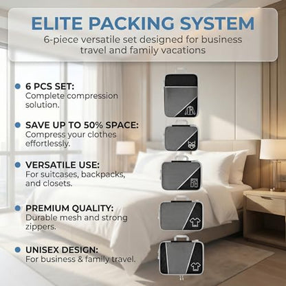 6Pcs Compression Packing Cubes Set, Waterproof Travel Luggage Organizer with Drawstring Bag, Lightweight Nylon Suitcase Storage Bags for Travel Camping Business Trip - color: Red
