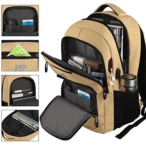 Volher Laptop Backpack,Business Travel Anti Theft Slim Durable Laptops Backpack,Water Resistant College Computer Bag for Women & Men Fits 15.6 Inch Laptop and Notebook-Khaki - color: Khaki, size: 15.6 Inch, style: Laptop