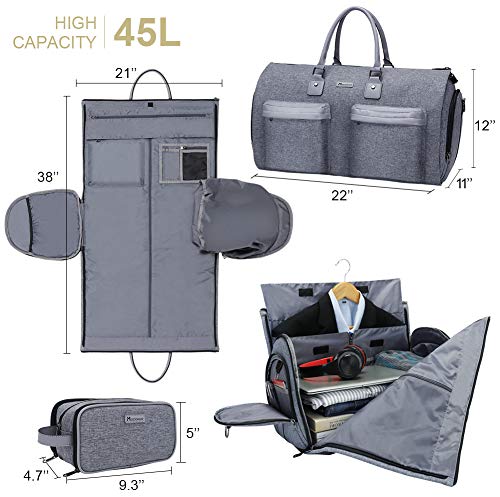 Modoker Convertible Garment Bag with Shoulder Strap, Carry on Garment Duffel Bag for Men Women - 2 in 1 Hanging Suitcase Suit Travel Bags, Grey Heather - color: Grey Heather