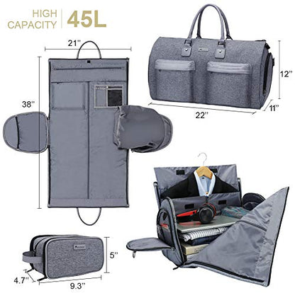 Modoker Convertible Garment Bag with Shoulder Strap, Carry on Garment Duffel Bag for Men Women - 2 in 1 Hanging Suitcase Suit Travel Bags, Grey Heather - color: Grey Heather