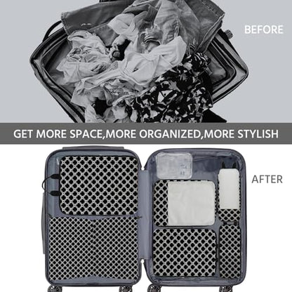7 Pcs Compression Packing Cubes for Travel, Waterproof Suitcase Luggage Backpack Organizer with Toiletry Bag Travel Essentials for Women/Men-Plaid - color: Black-Plaid
