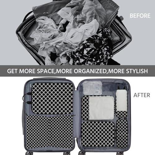 7 Pcs Compression Packing Cubes for Travel, Waterproof Suitcase Luggage Backpack Organizer with Toiletry Bag Travel Essentials for Women/Men-Plaid - color: Black-Plaid